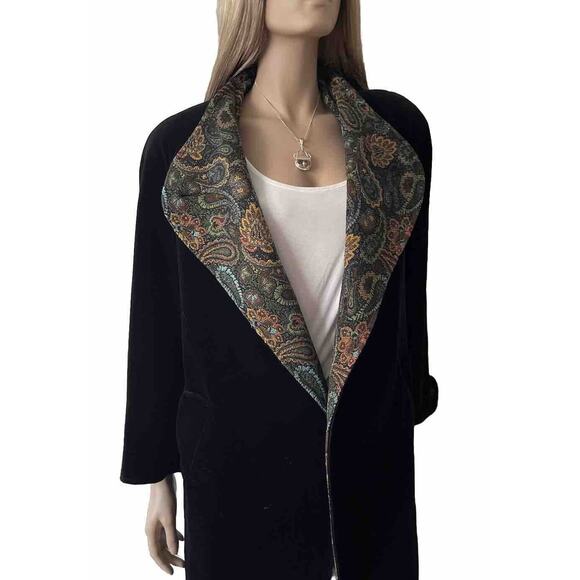 Vintage J.L. deBall Cattvia Black Long Velvet Opera Jacket Coat Duster Lined - Picture 10 of 15